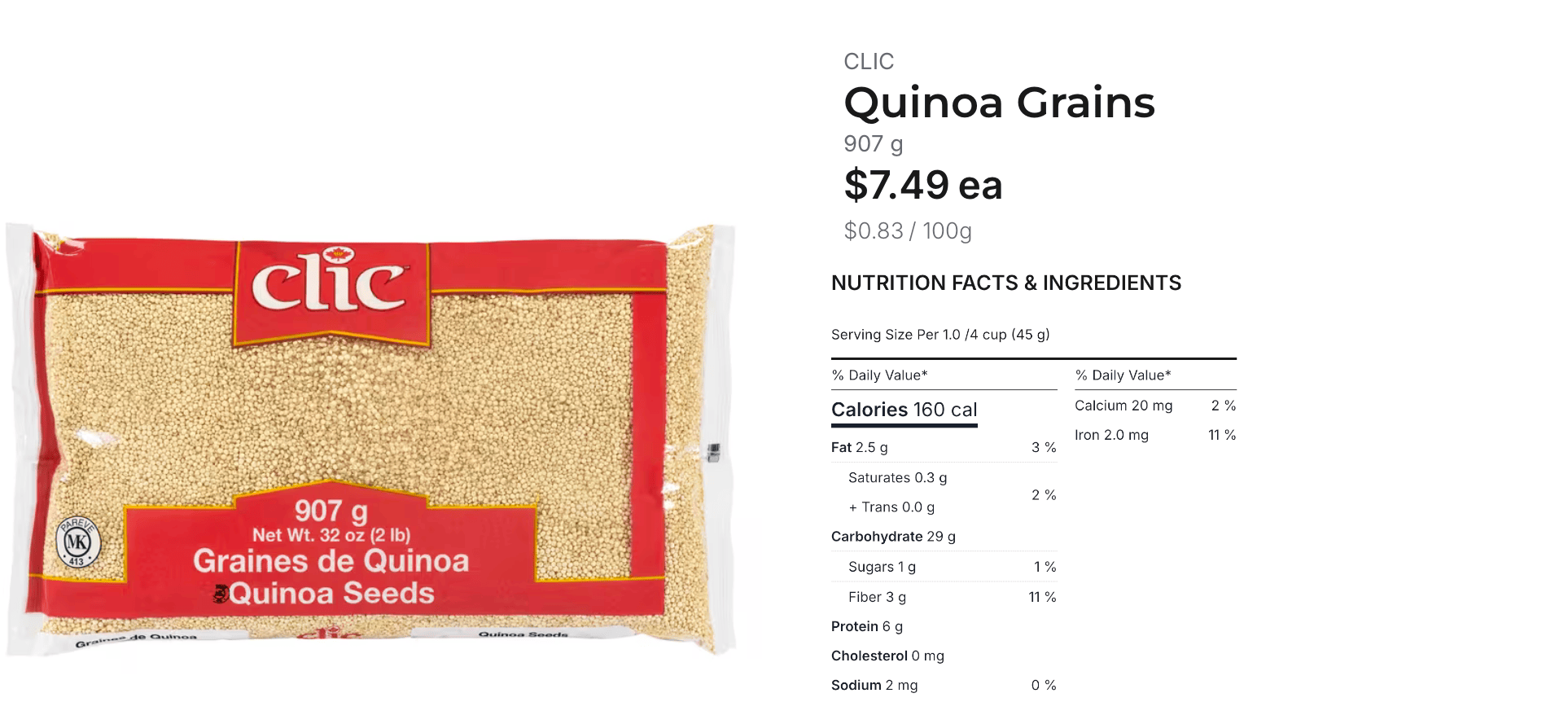 $7.49 for 907g of quinoa